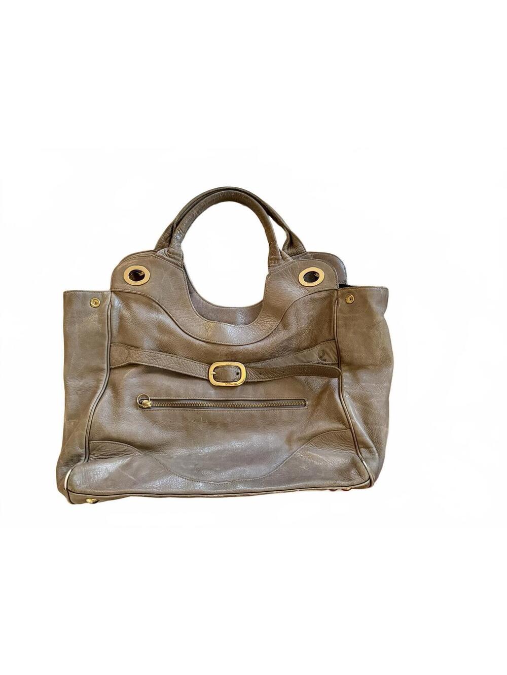 Foley + Corinna Gray Leather Tote Bag with Gold Hardware